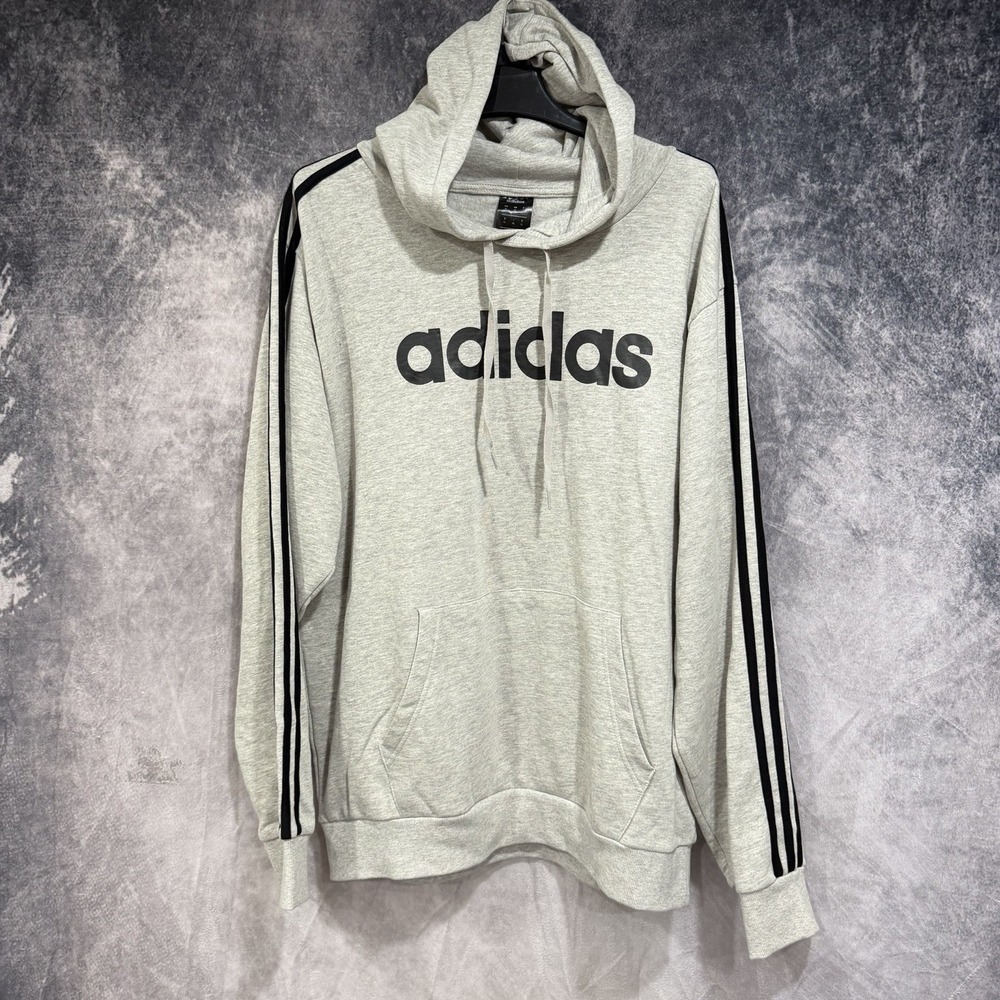 Adidas Hoodie Mens XL Pullover Fleece Sweatshirt Essentials 3 Stripes Logo Sport